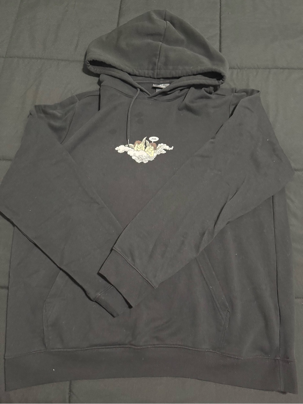 H&M Black Pullover Hoodie with Chest Graphic